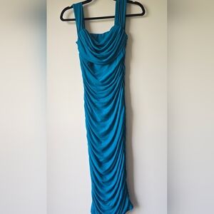NWT Pretty Garden Elegant Tiffany Blue Draped Dress Size S